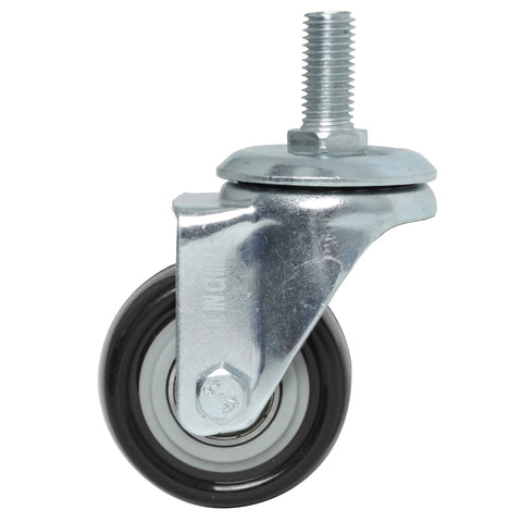 2-inch stem caster wheel, black polyurethane, threaded metal stem, side view
