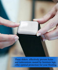 Hands applying 12 Piece Self Adhesive Furniture Sliders Set for Carpet And Hardwood Floors to table leg for floor protection.
