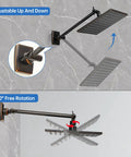 Oil Rubbed Bronze Bath Faucet Set With High Pressure 8-Inch Square Rain Shower Head showing adjustable angle and rotation