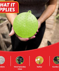 Person holding green Chicken Powder Duster With Puff Food Grade Dusting Dispenser for coops and plants application
