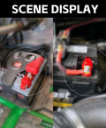Universal Car Battery Terminal Connector Kit with pure copper terminals and plastic covers installed on car battery.