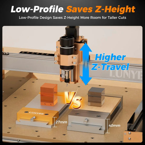 High Precision CNC Vise Worktable For Desktop Router Machines 7.87 By 3.94 Inch 20x10cm Clamp Range 136mm Stable Design For Woodworking And Metalworking Compatible With Most Desktop CNC Routers showing low-profile design for taller cuts.