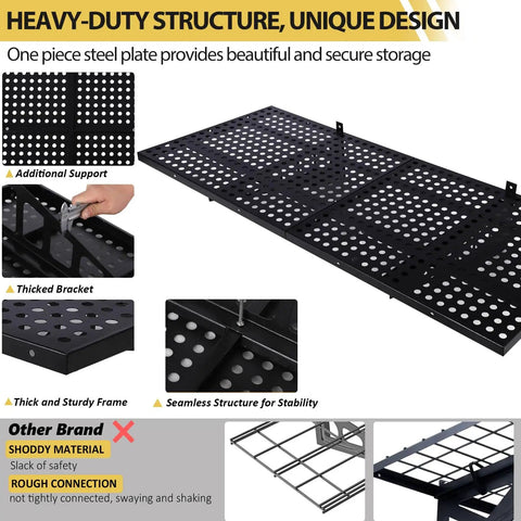 Close-up of 2 Pack 2x4 Foot Wall Mounted Garage Shelves With 4 Hooks Tough As Nails Heavy Duty Storage Racks with perforated design