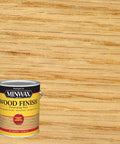 Premium Oil Based Wood Stain In Warm Natural Tone For Cabinetry And Furniture Quick Drying Formula in a can on wooden background.