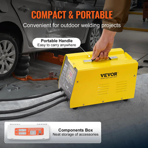 Spot Weld Dent Puller Kit With 300W Stud Welder, Heat Gun, Auto And Manual Welding Modes, 110V, portable unit being carried