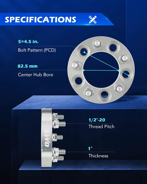 5x4.5 Wheel Spacers Kit With 1 Inch Spacers And 1/2-20 Studs 82.5mm Center Bore Set Of 2 for Jeep Wrangler TJ YJ Grand Cherokee