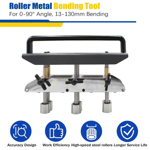 Image of a Three Station Roller Metal Bender For Roofing, Adjustable Large Radius, designed for easy 0 to 90 degree bends on thin sheet metal.