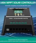100A MPPT Solar Charge Controller With LCD Display on solar panel background