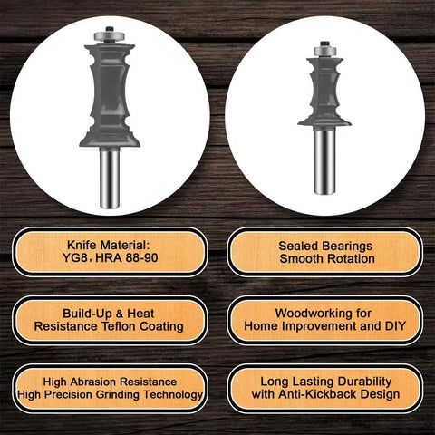 Molding Router Bit Set Half Inch Shank for Woodworking, knife material YG8, sealed bearings, anti-kickback design