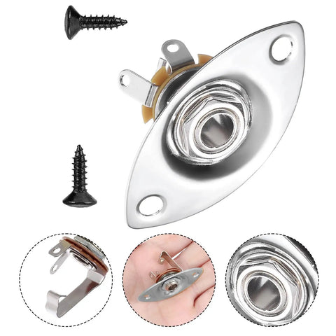 Killer Electric Guitar Output Jack Plate With Quarter Inch Connector, includes two mounting screws, oval shape, secure mono input socket.