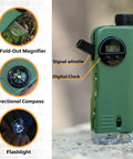 Kid Explorer 7 Function Optical Pocket Tool With 30x Microscope, 8x Telescope, 9x Fold Out Magnifier, Built In Flashlight, Signal Whistle, Compass And Digital Clock, Totally Fun Hands On Learning Gift For Curious Kids. Green plastic pocket tool with digital clock and signal whistle