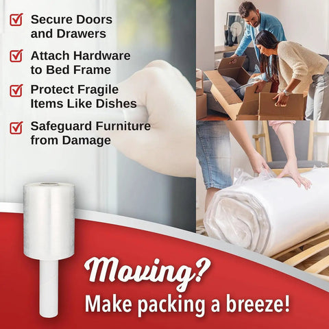Ultra Heavy Duty Mini Stretch Wrap Pack 12 Rolls 5 Inch By 1000 Feet 80 Gauge Shrink Film Industrial Strength Pallet Wrap For Secure Load Retention Easy Tear Great For Movers Grocers; packing boxes and wrapped furniture