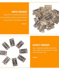 Miniature Iron Hinges 1.2 Inch Folding Decorative Hinges for Jewelry Boxes and Cabinet Hardware Antique Style Handy 50 Piece Set with 200 Screws.