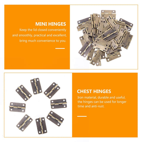 Premium Antique Copper 2 Inch Miniature Wooden Box Hinges for Small Cabinets and Jewelry Boxes Complete with 50 Matching Screws