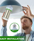 Person installing Beast Bright LED Corn Light Bulb 100W Equivalent 14000 Lumens 5000K Daylight E39 Mogul Base 208-480V