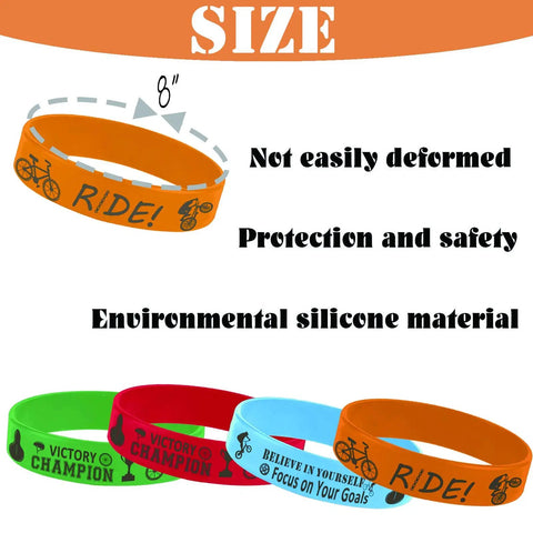 Colorful 24 Piece Bicycle Theme Motivational Silicone Wristbands Set For Parties BMX Vibes Rubber Wristbands In Four Colors