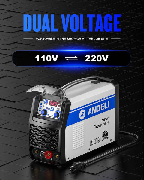 135 Amp 110V 220V Dual Voltage MIG Welder 3 In 1 Flux Core MIG Lift TIG And Stick Portable Welder on black background