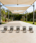 Five heavy duty stainless steel pulley 11mm 360 degree swivel ball bearing wheels with 30kg load capacity aligned outdoors