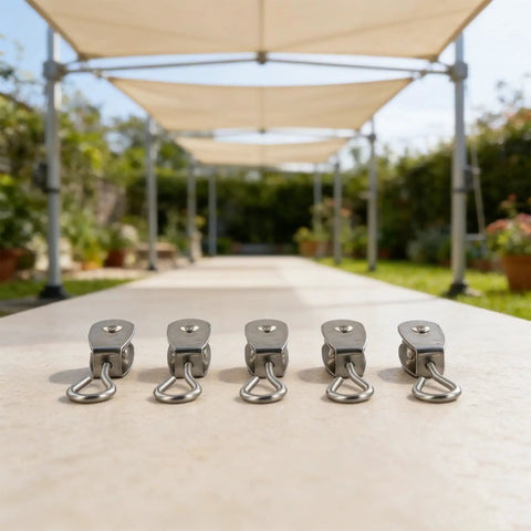 Five heavy duty stainless steel pulley 11mm 360 degree swivel ball bearing wheels with 30kg load capacity aligned outdoors
