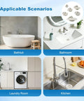 Six Size Universal Drain Stopper Set With Pull Ring Rubber Sink Plugs for Kitchen Bath Laundry and Tub in various settings