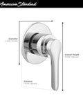 Diverter Valve Trim Kit With Heavy Duty Brass Construction, Metal Lever Handle, size specifications shown, American Standard.