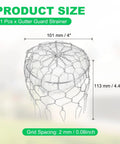101Mm Gutter Guard Filter Mesh Screen 304 Stainless Steel With 2Mm Hole Grid, 4 Inch Diameter Strainer with dimensions shown