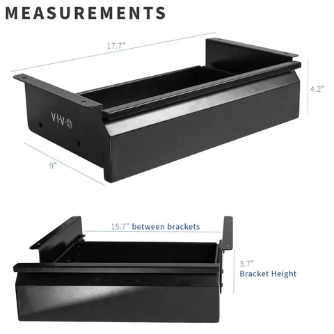 16 Inch Under Desk Slide Out Drawer Without Shell Steel Black Home Office Storage Organizer with measurements.
