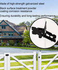 Heavy Duty Self Locking Gate Latch And Hinges Set Built Hella Tough For Vinyl Wood And Metal Fences, black galvanized steel, close-up view.