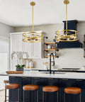 Gold 4 Light Modern Chandelier Pendant Hanging Light Fixture Semi Flush Mount Round Ceiling Light in kitchen