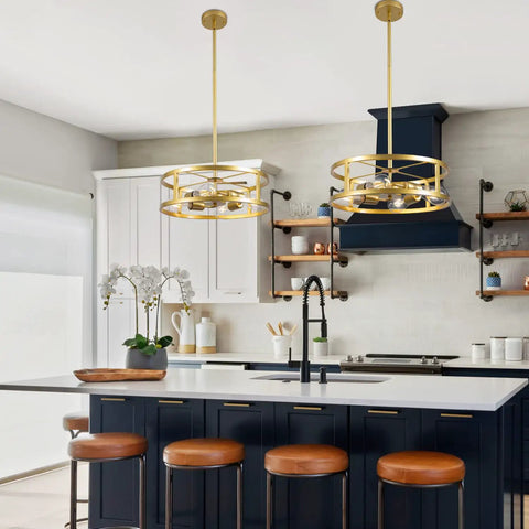 Gold 4 Light Modern Chandelier Pendant Hanging Light Fixture Semi Flush Mount Round Ceiling Light in kitchen