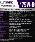 Synergy Gear MT 75W-80 GL-4 Full Synthetic Manual Transmission Fluid application list for car brands and models