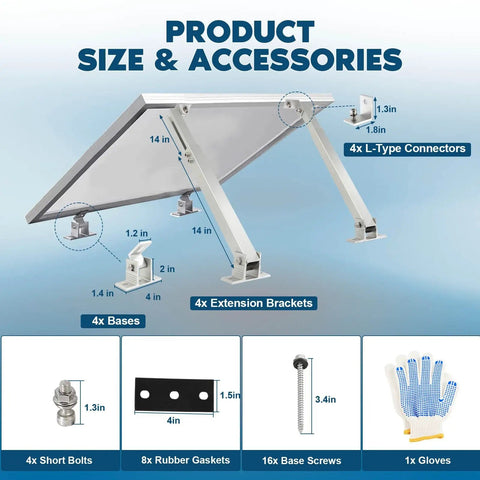 Adjustable Solar Panel Mounting Brackets Kit for 14 to 27 Inch Panels Aluminum Alloy Tilt Brackets set with accessories