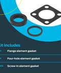 Eastman 60050 water heater element gasket kit, black; includes 1 flange gasket, 1 four-hole gasket, 4 screw-in gaskets