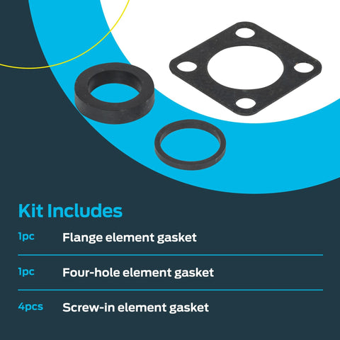 Eastman 60050 water heater element gasket kit, black; includes 1 flange gasket, 1 four-hole gasket, 4 screw-in gaskets