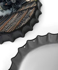 Close-up of Vintage Steam Locomotive Wall Art Tin Sign, featuring train image and metal texture, 11.8 inch, two hanging holes