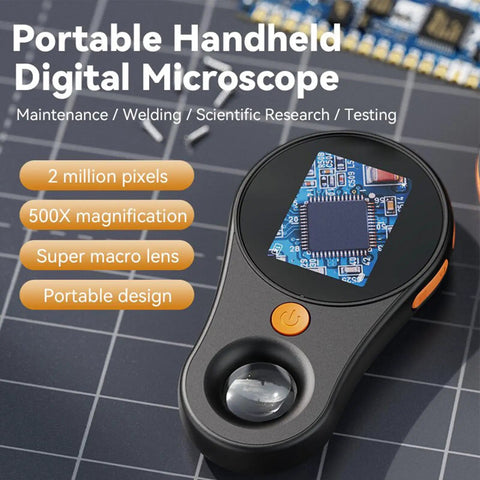 Pocket Size Handheld Digital Microscope With 1080P HD And 500X Magnification, 2MP Lens, 2.0 Inch Screen, 8 LED Lights, USB C Cable, Great For Kids And Adults To Explore Insects And Plant Details On The Go, black device