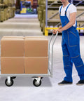 Heavy Duty Platform Cart That Feels Like a Workhorse, Steel Frame With Detachable Base, 2000 Lbs Capacity, Four Double Bearing Casters With 360 Degree Spin, Two Lockable Wheels, Smooth Maneuvering For Warehouse And Shop Floor with boxes