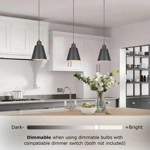 Top Tier Matte Black 3 Pack Pendant Lights For Kitchen Island over a modern kitchen island with adjustable height.