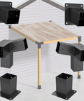Fifteen Degree Slanted Roof Wall Mount 4 By 4 Pergola Bracket Kit with six heavy-duty black metal pieces for outdoor use