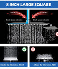 8 Inch Rain Shower Head With Handheld Spray Combo 11 Inch Angle Adjustable Extension Arm High Pressure Shower System display details