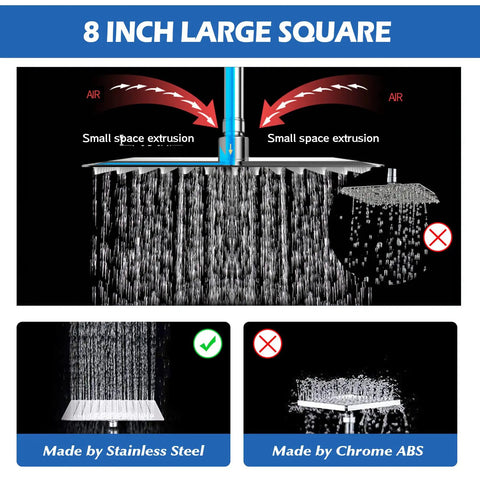 8 Inch Rain Shower Head With Handheld Spray Combo 11 Inch Angle Adjustable Extension Arm High Pressure Shower System display details