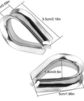 20 Pack 3/8 Inch Wire Rope Thimbles M10 304 Stainless Steel Rigging Sleeves Top Shelf Heavy Duty Cable Eyes For Marine Boats And Garage Projects Ready, showing silver thimbles with dimensions.