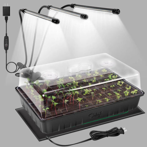 All In One Seed Starter Kit With 60 Cell Tray Grow Light And Heat Mat for Indoor Seed Starting and Seedling Growth