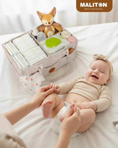 Oversized Khaki Felt Diaper Caddy Organizer For Changing Table Designed To Hold Gotta Have Baby Stash And Keep Nursery Operations Smooth Throughout Playtime