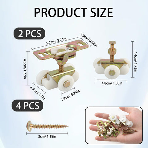 Product size details for Swap Out Those Dragging Doors Today With Heavy Duty Sliding Door Rollers, Gold 3/4 Inch Pocket Door Wheels Replacement Kit.