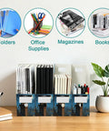 Three Pack File Folder Holders For Magazines Binders Notebooks Books And Documents With Cat City Moon Sky Design on desk
