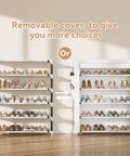 Five Tier Shoe Rack With Cover Holds 20 To 24 Pairs Of Shoes, Large Vertical Shoe Organizer For Closet Front Door Dorm Or Garage White, Space Saving, Detachable And Stackable, Fits Boots Sneakers And Heels