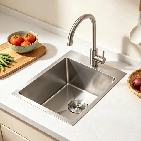 Drop In Bar Sink 15x20 Inch Topmount Single Bowl Kitchen Sink, 16 Gauge 304 Stainless Steel, with faucet and countertop