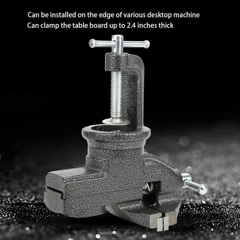 Compact Bench Vise Clamp With 360 Degree Rotation For Jewelry Making And Woodworking, Tool Free Table Edge Mount Fits Up To 2.4 Inch Thick Surfaces, Dope Heavy Duty Cast Iron Hobby Bench Vice For Crafts And Metalworking, side view