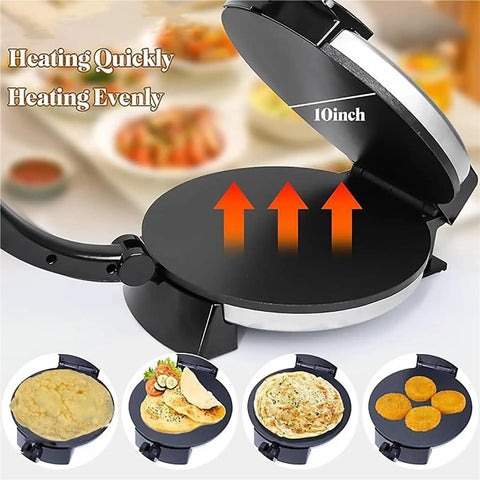 Automatic Electric Roti Maker 10 Inch Non Stick Tortilla Press Machine with heating elements, ideal for quick cooking.